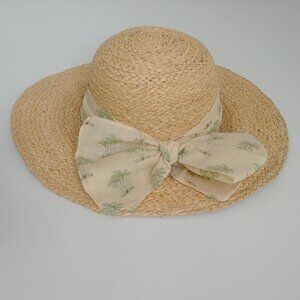 Cappelli 100% raffia large brim summer straw sun hat with large palm tree bow